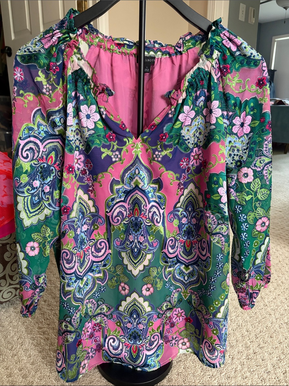 Talbots Pink, Green & Blue Floral Paisley Blouse